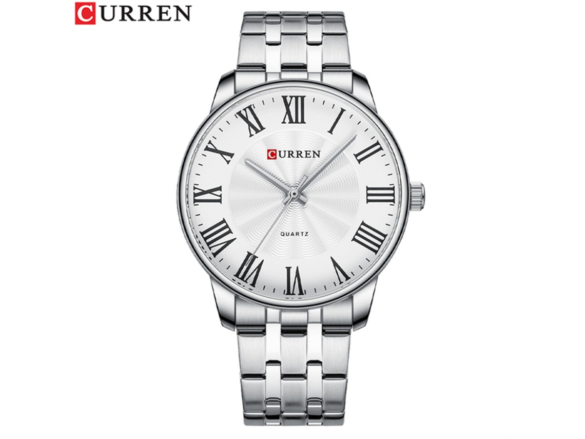 Reloj De Pulsera Sencillo Para Hombre (plateado Y Blanco) Con Esfera Grande, Números Romanos Y Correa De Acero Inoxidable.