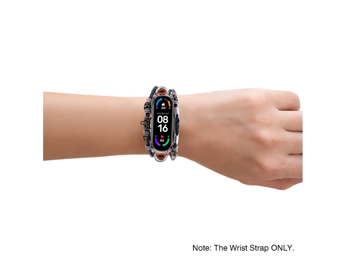 Cinto De Substituição Para Mi Band 5/6/6 Nfc Pulseira De Couro Com Contas Design Étnico Compatível Xiaomi
