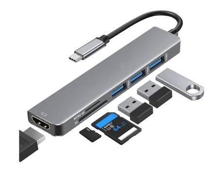 Adaptador USB C 4K Hdim Tarjeta SD 6 en 1 para Hub USB C Adaptador USB-C USB 3.0 USB 2.0 y Lector de Tarjetas Micro Sd/Sd Gris