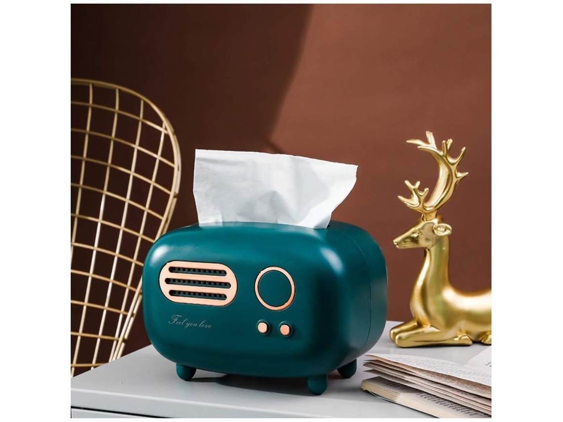 Caja de pañuelos de papel Rebe-caja con diseño de radio retro verde - Práctica y decorativa - Regalo creativo