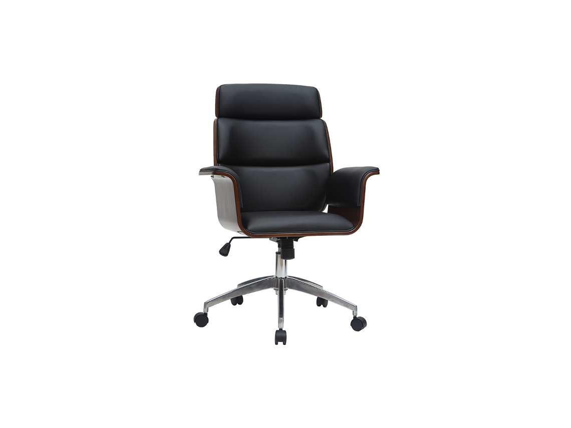 Sillón de Escritorio Negro Y Madera Oscura Elon MILIBOO