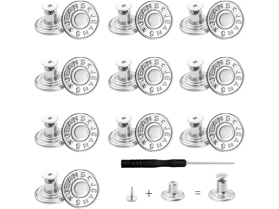 Un Juego De 10 Botones Ajustables De Repuesto Para Pantalones Vaqueros, Con Destornillador.
