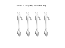 Juego de 4 cucharas de café de acero inoxidable 304 con diseño de gato e insecto, chapadas en platino y con borde para remover. Mdug (plata)