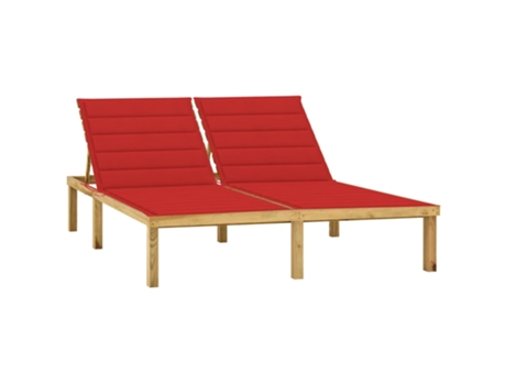 MAISON EXCLUSIVE - Tumbona doble y cojines rojo tinto madera pino impregnada