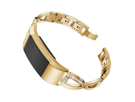 Pulsera Banda de reloj de acero inoxidable sólido con tachuelas de diamantes en forma de X para Fitbit Charge 2 Oro VENISYMLIS