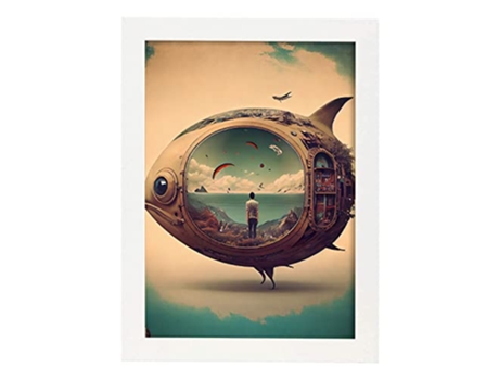 NACNIC Poster Pez En Estilo Surrealismo Cinematográfico Ilustraciones Y Grabados De Historieta Abstracta Y Artística A3 Marcos Blancos