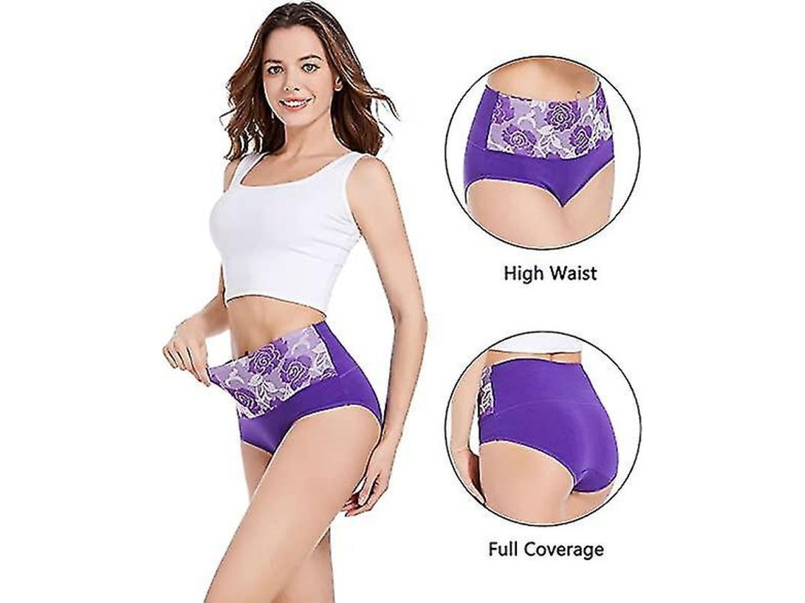2026-8pcs Calzoncillos De Algodón De Cintura Alta Para Mujer Control Abdominal Con Jacquard De Rosa
