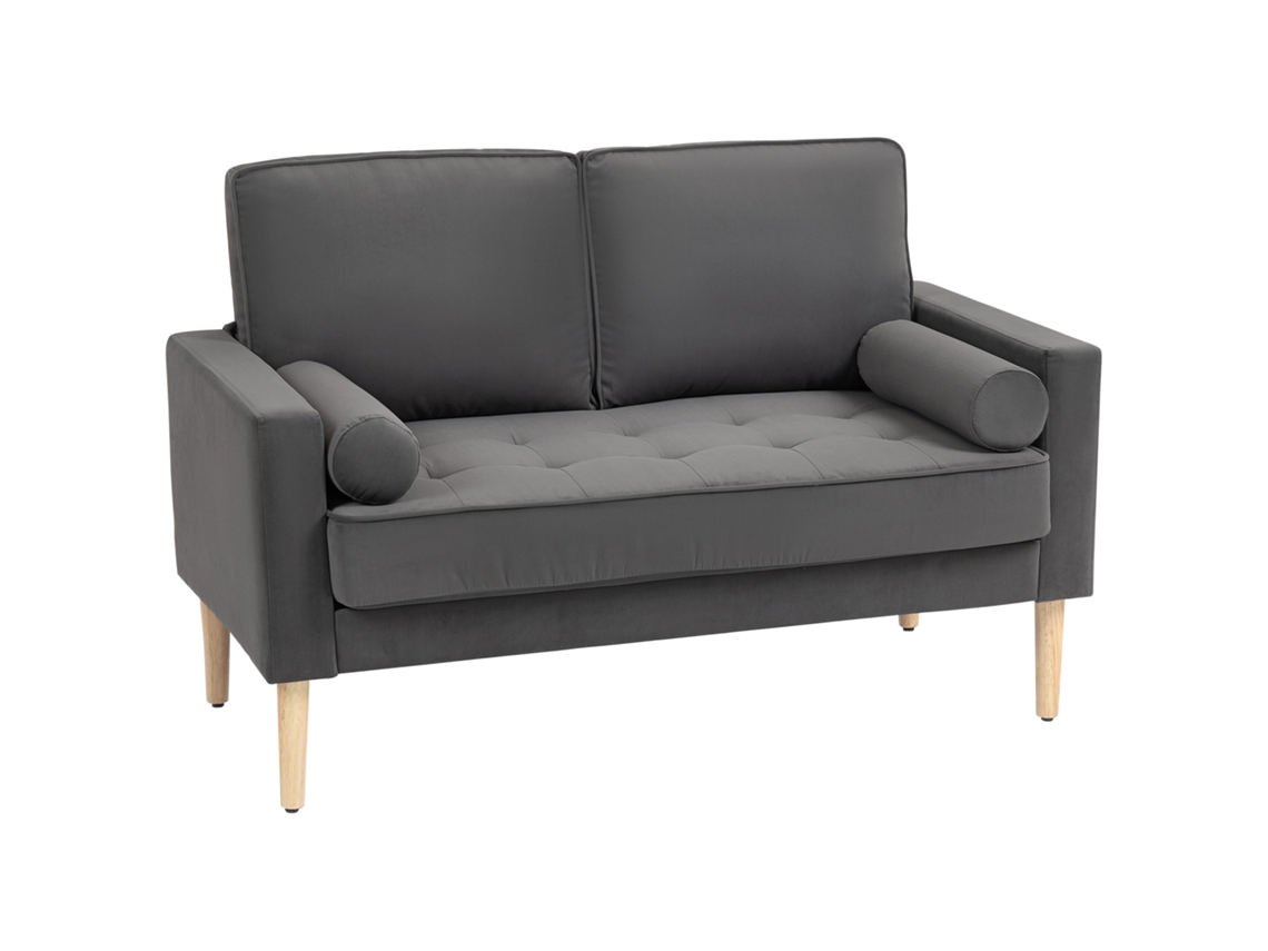 Sofá/banco Moderno De 2 Plazas En Terciopelo, 127 Cm De Ancho, Con Cojines Gruesos, 2 Almohadas Y Asiento Capitoné, Color Gris.