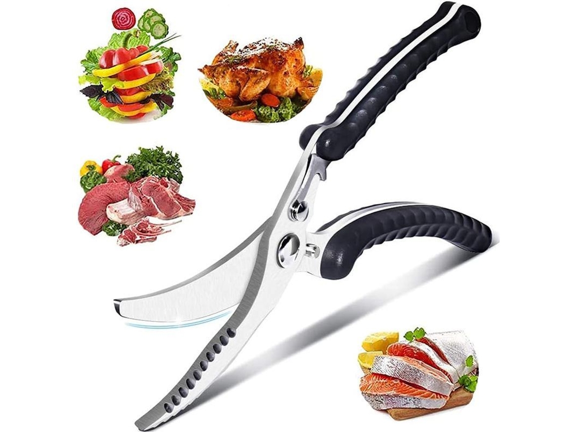 Tijeras de cocina Rebe de acero inoxidable con mango antideslizante para cortar pollo, huesos, pescado, carne y verduras.