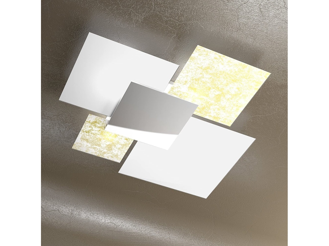Plafón moderno 1088/90-FO Vidrio Blanco y Pan Oro 4xE27 TOP-LIGHT