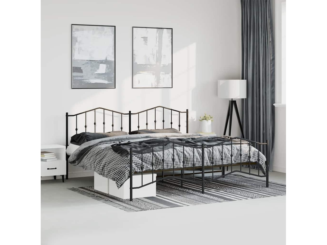 Estructura Cama Sin Colchón Con Estribo Metal Negro 183x213 Cm