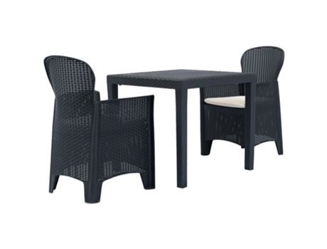 MAISON EXCLUSIVE Mesa y sillas de jardín 3 piezas plástico gris aspecto ratán