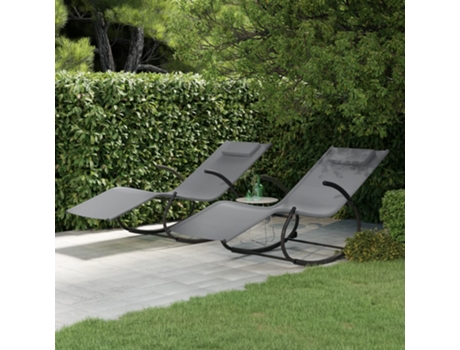 MAISON EXCLUSIVE Tumbona mecedora 2 unidades de acero y textilene gris