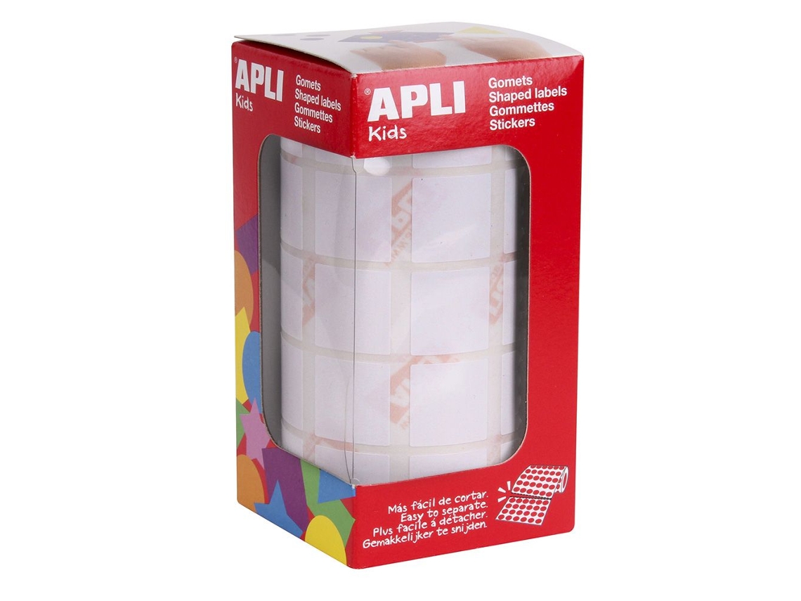 Gomets Autoadesivos APLI en Rollo - Cuadrados - Ø20Mm - Blanco