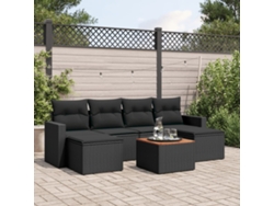 Conjunto de sofá de jardín de 7 piezas con cojines de mimbre negro de DKD Home Decor