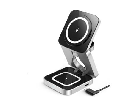 Cargador magnético inalámbrico, estación de carga inalámbrica plegable 3 en 1 compatible con iPhone 15 14 13 12 Pro Max/Mini para Apple Watch CHRON...