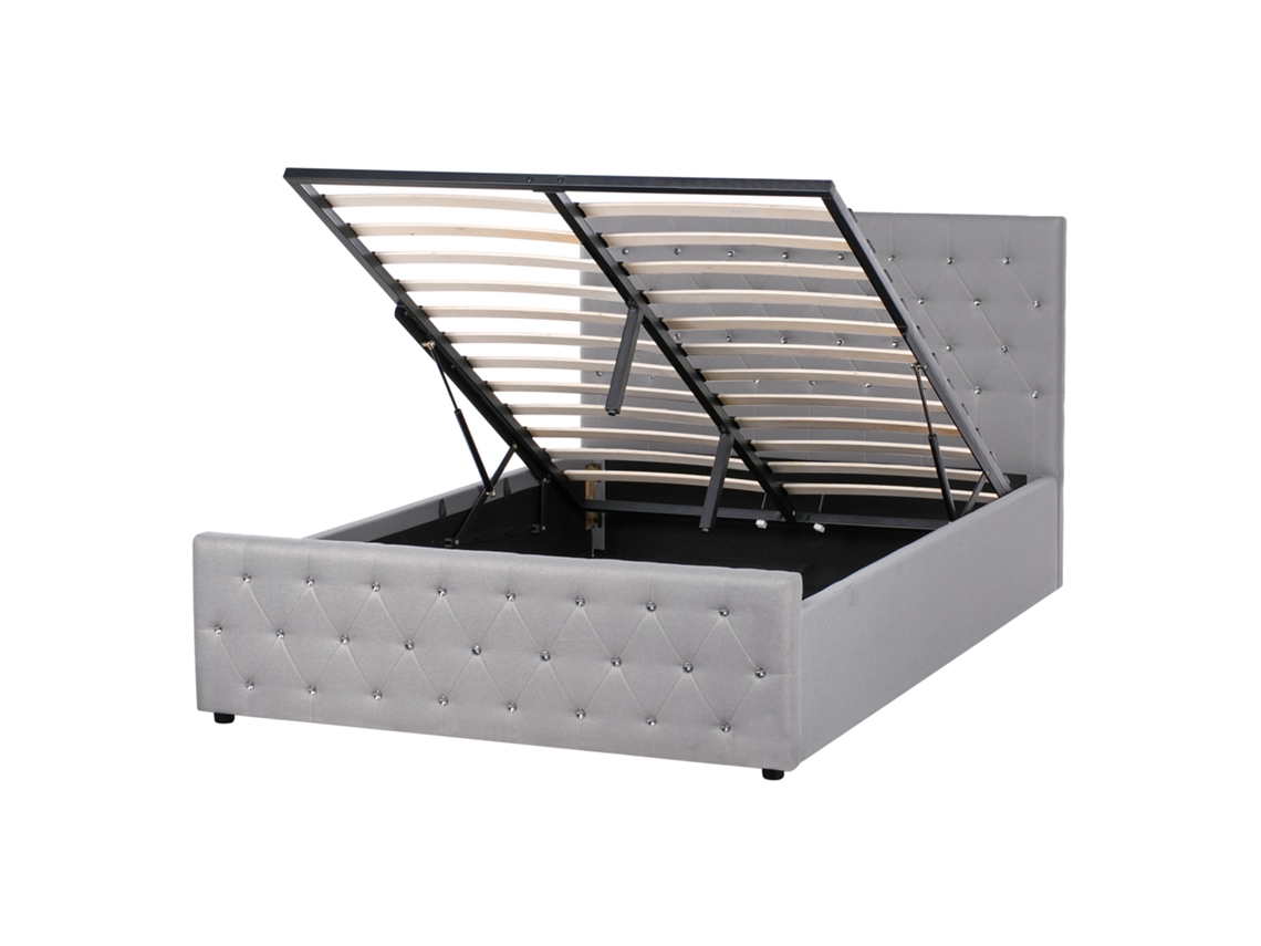 Cama con almacenaje Beliani Amiens Gris Poliéster 151x217x109