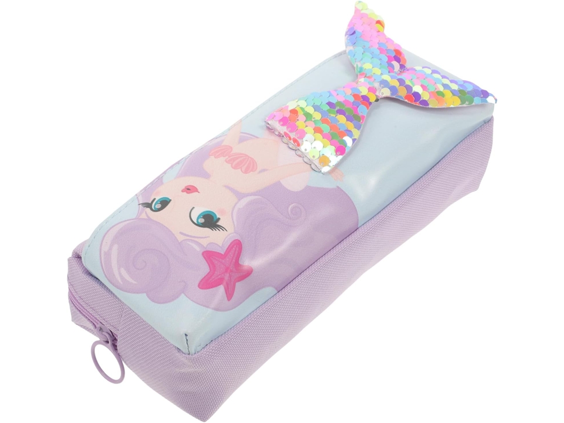 Estuche Para Lápices De Tela Oxford Morada De Doble Capa Con Lentejuelas, Estuche Kawaii Para Niñas