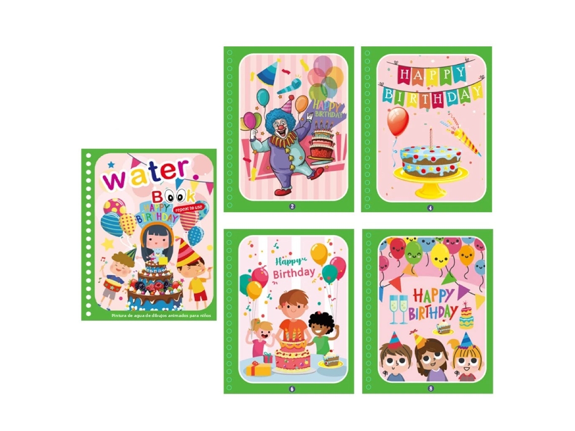 (cumpleaños) Libro Mágico De Acuarela Para Niños, Libro De Rompecabezas Con Agua Y Garabatos Repetidos