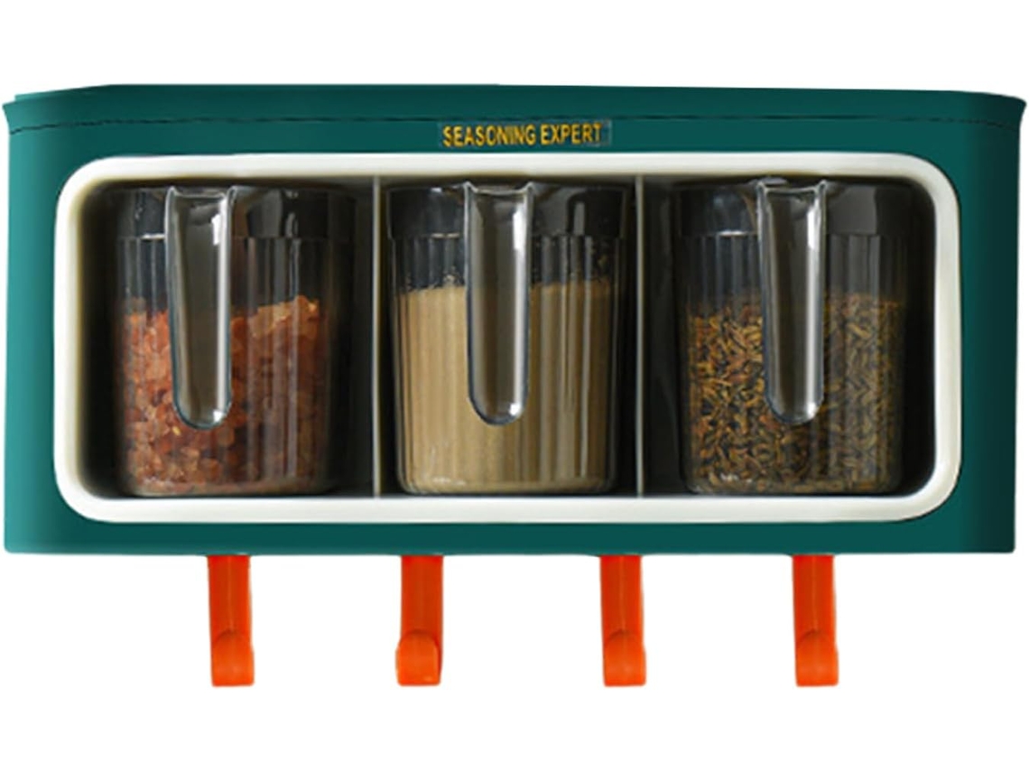 Estante Para Especias Montado En La Pared Con Ganchos Para Cocina, Frascos De Vidrio, Sal, Azúcar Y