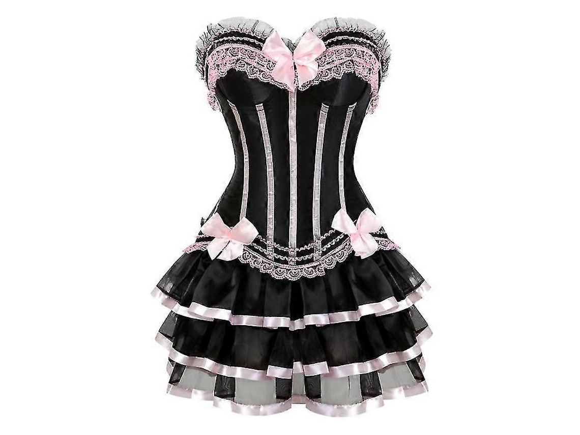 Conjunto Sexy De Corsé Sobre El Busto Y Falda Tutú Para Mujer, Tallas S-6xl Con Lazo, Poliéster Y Elastano.