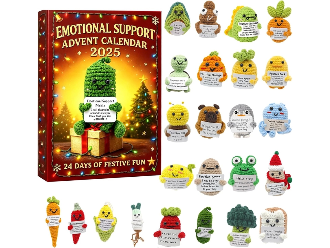 Calendario de Adviento para Apoyo Emocional, Crochet Navideño 2026 con 24 Adornos Acrílicos, Set para Reducir el Estrés, Aeuzwr