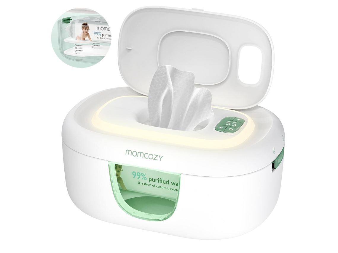 Calentador Toallitas Momcozy Gran Capacidad, Luz Nocturna, Muelle, Calentamiento Rápido Uniforme, 4 Modos Temp