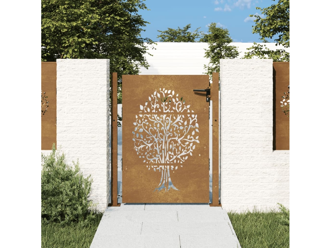 Puerta De Jardín Acero Corten Diseño Árbol 105x155 Cm