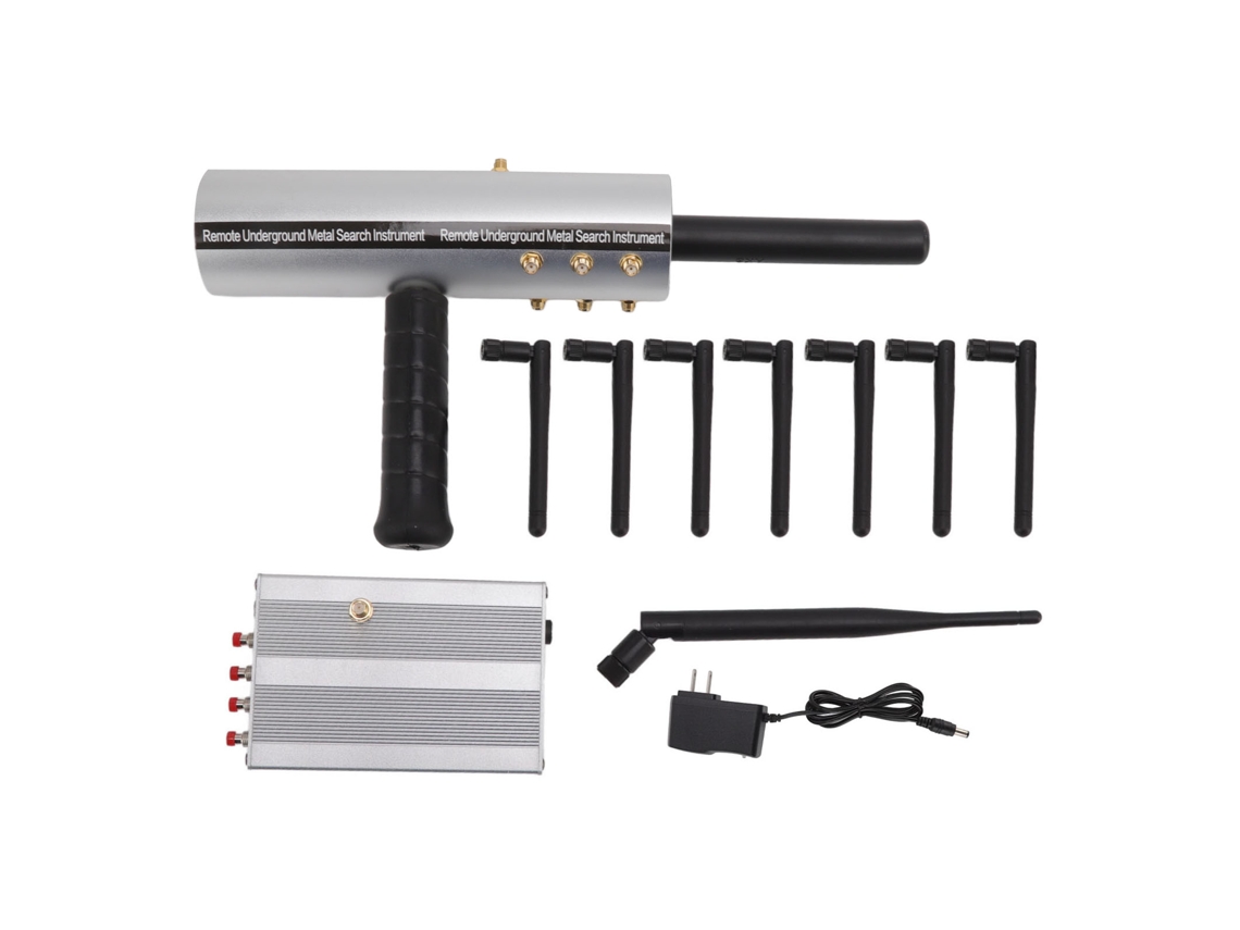 Detector de metales plateado Metal Hunter Machine con 25 m de profundidad, 8 antenas y alcance de 1200 m para exteriores con enchufe estadounidense de 100-240 V.