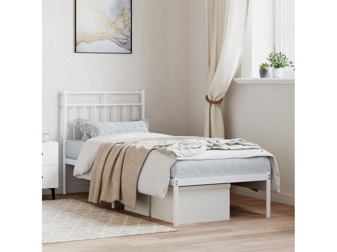 Estructura Cama Sin Colchón Con Cabecero Metal Blanco 80x200 Cm