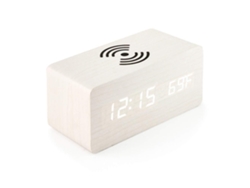 Reloj despertador digital de madera inalámbrico y recargable con LED para mesita de noche*.