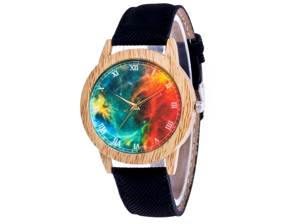 Reloj De Pareja Zhoulianfa Nebulosa Colorida Acero Cuarzo Dial Redondo Negro