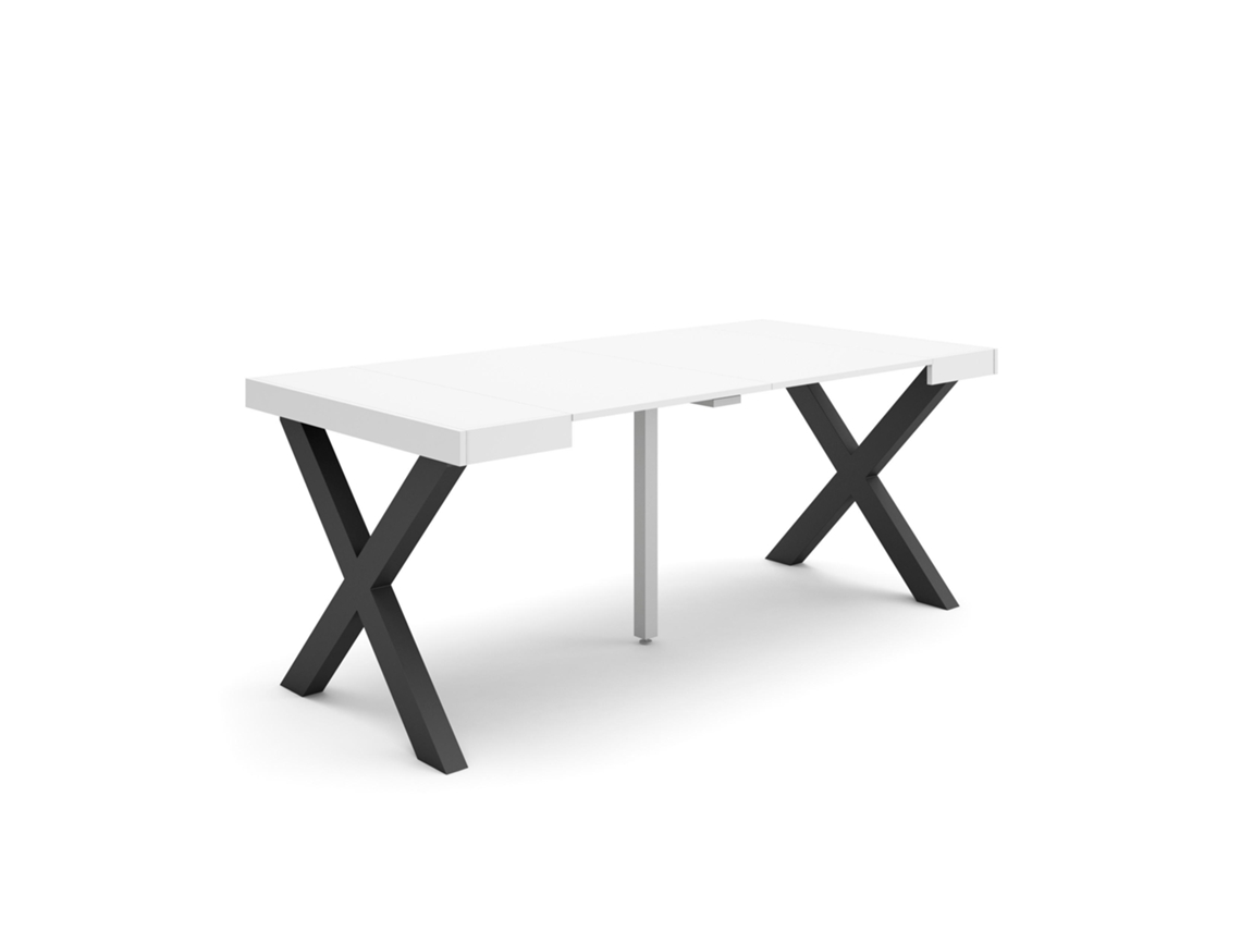 Mesa Consola extensible 180 Para 8 comensales Patas madera maciza Blanco SKRAUT HOME