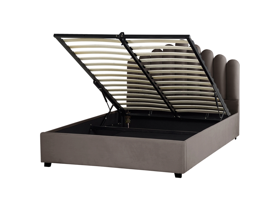Cama con almacenaje BELIANI Vincennes de Terciopelo Beige 167x214x125