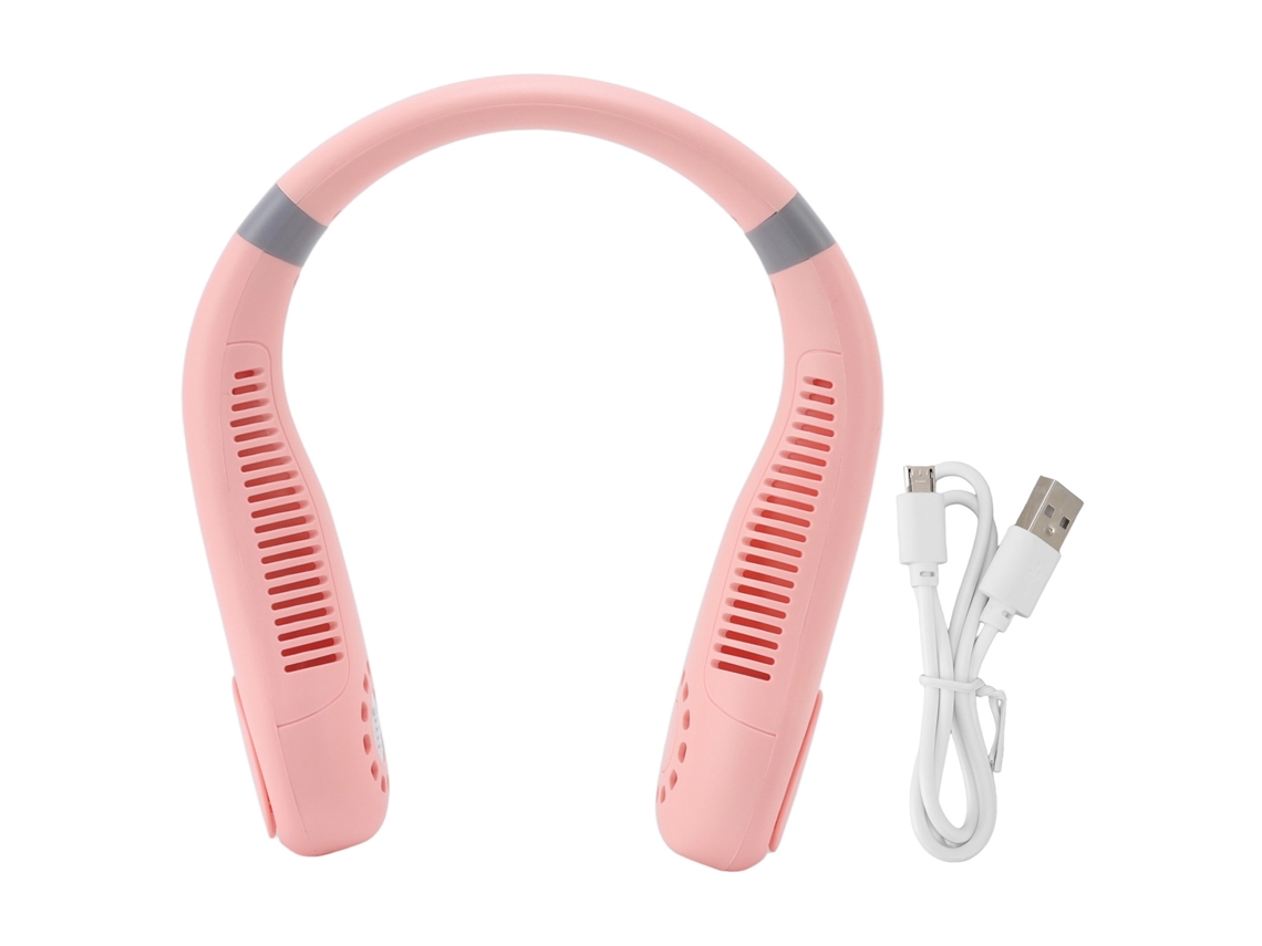 Ventilador de cuello sin aspas con LED, 2400 mAh, recargable, rosa.