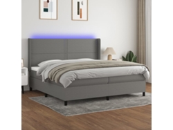 Cama Box Spring Colchón Y Luces Led Tela Gris Claro 200x200 Cm
