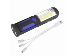 Linterna LED COB recargable de 3 W con soporte magnético para camping, trabajo y emergencias - Azul