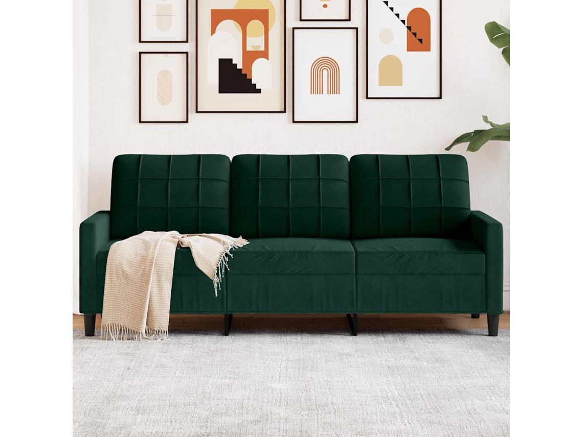 Sofá De 3 Plazas | Sofá De Salón | Sofá De Descanso Terciopelo Verde Oscuro 180 Cm