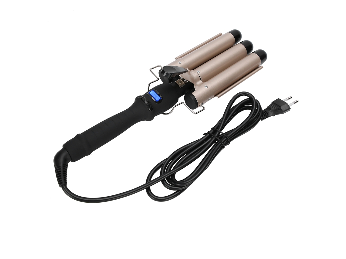 Prendedor De Cabelo Com 3 Barris Ferro De Cachos Ondulador Prancha De Modelar Cabelo Ouro 25mm 110-240v