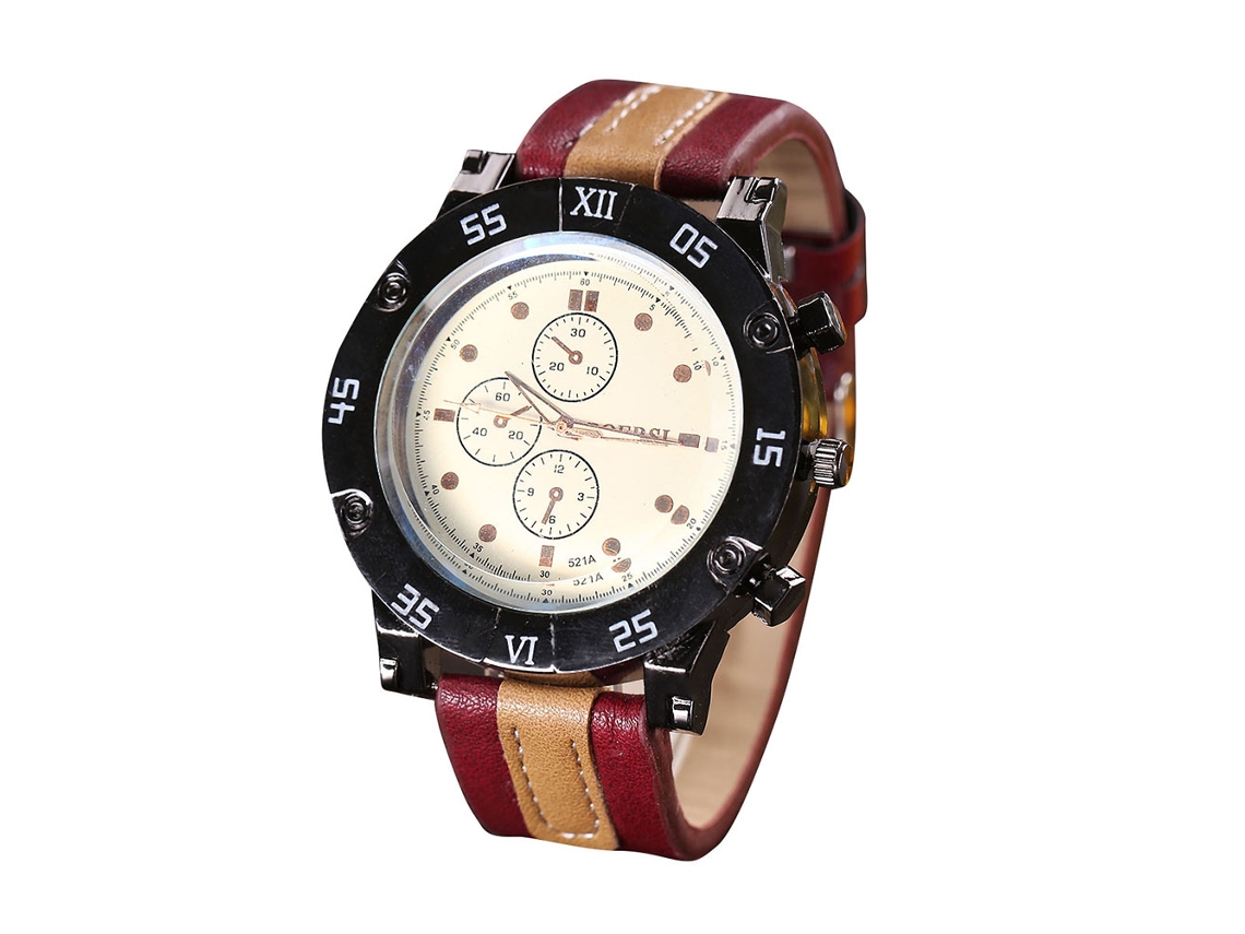 Reloj De Pulsera Sencillo E Informal Para Hombre Con Correa De Piel Sintética Y Movimiento De Cuarzo Rojo.