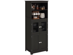 Mueble de cocina con 2 puertas de cristal templado, 2 estantes abiertos y estante ajustable, 60x30x162 cm, negro, ZENCORE SERVICES