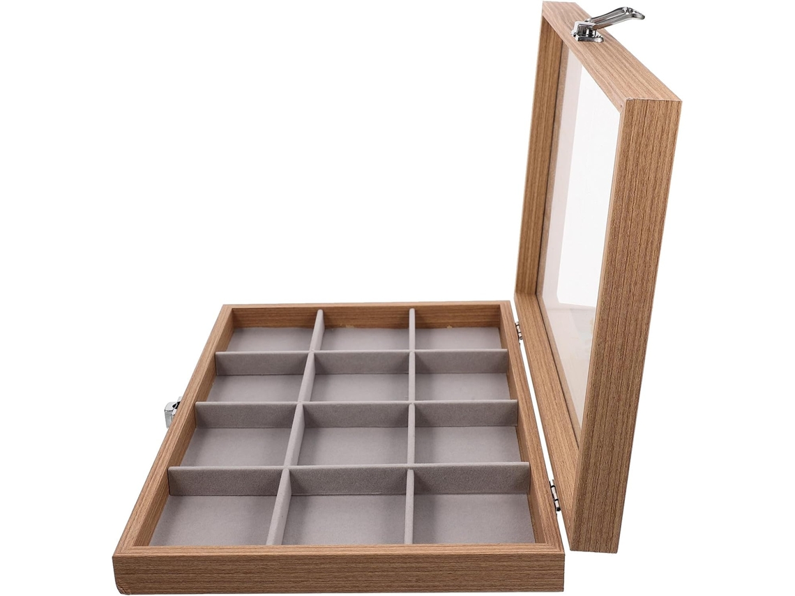 Joyero Madera Resistente Arañazos Ventana Transparente 12 Compartimentos Organiza Pulseras Anillos Tocador