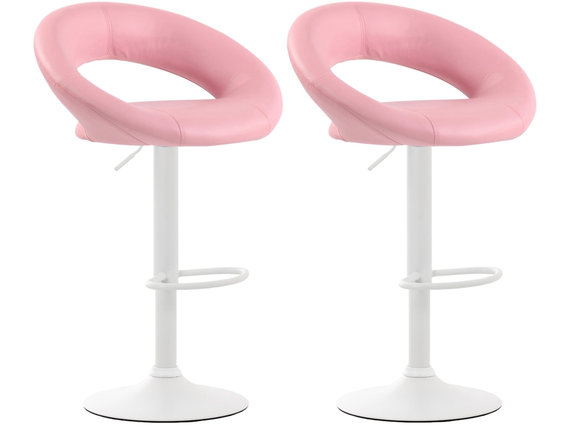 Juego de 2 taburetes de bar sintéticos rosas, diseño moderno, base de metal blanco mate Tdb10549 Dcoshop26