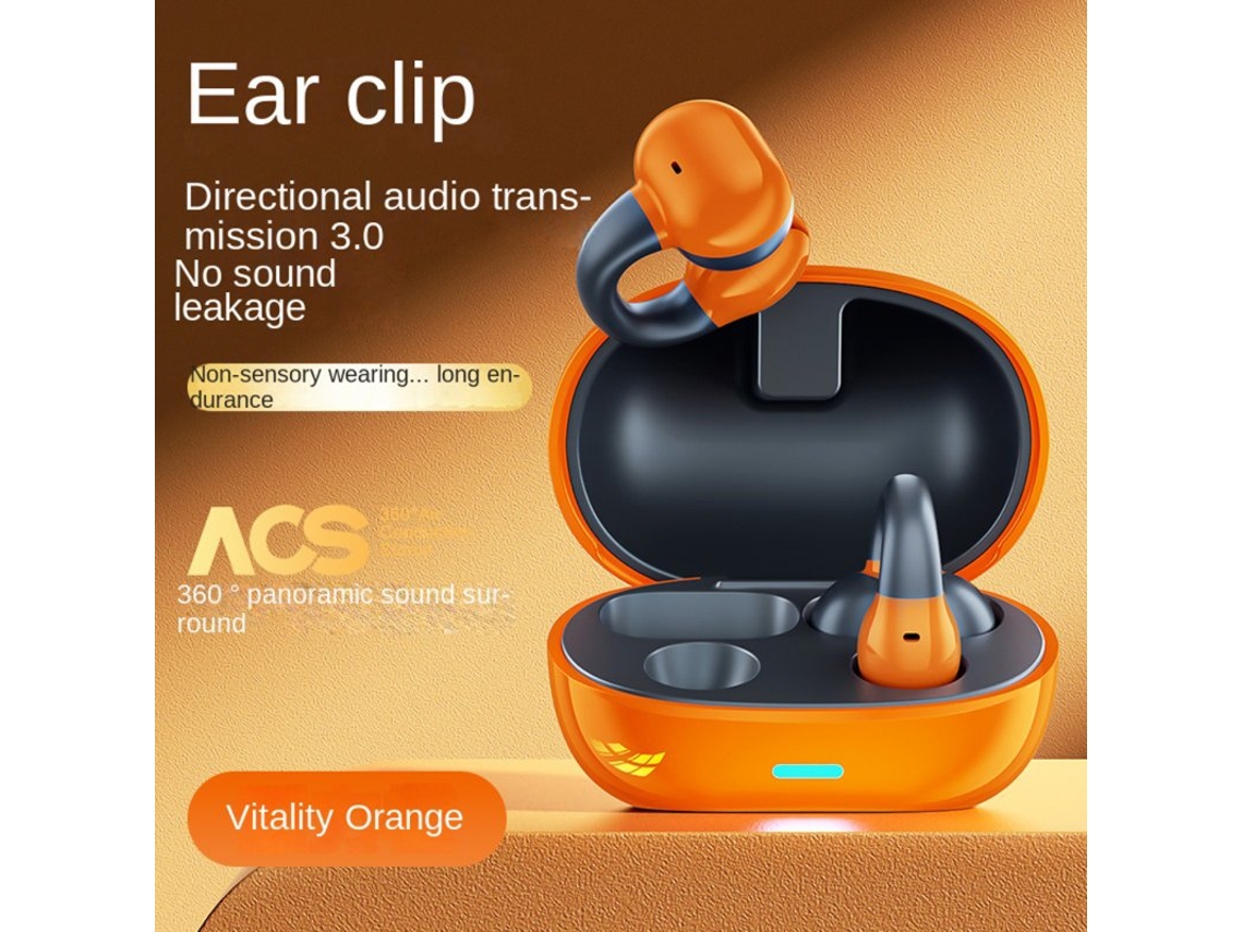 Auriculares Bluetooth True Wireless 5.3 Clip de oreja deportivo de conducción ósea con micrófono de reducción de ruido naranja