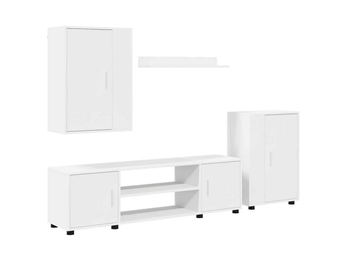 Conjunto de mueble de TV blanco de 4 piezas, madera procesada, EXCLUSIVO DE LA CASA