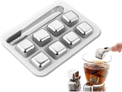 8 Cubos Hielo Acero Inox 304 Reutilizables Con Pinzas, Para Bebidas