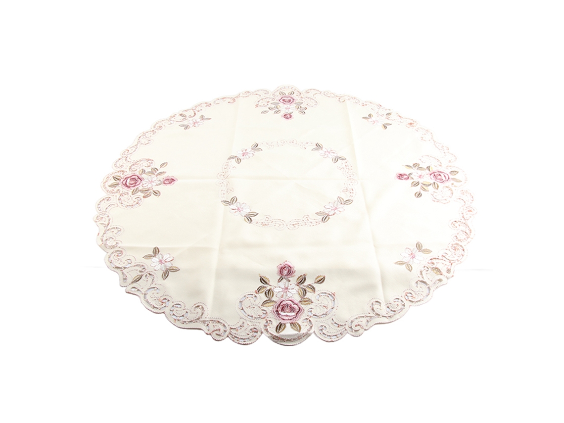 Mantel de goma con flores rojas redondas para decorar mesas de comedor y bodas. 85 cm.