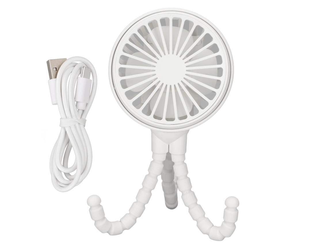 Ventilador Portátil Mini Com Tripé Flexível 3 Velocidades Recarregável 360° Rotativo Para Escritório Camping Branco