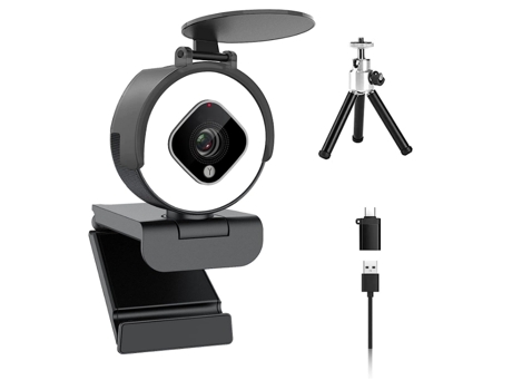 Webcam Computadora 1080P 60Fps con micrófono y anillo de luz HD para PC de escritorio y computadora portátil Tran