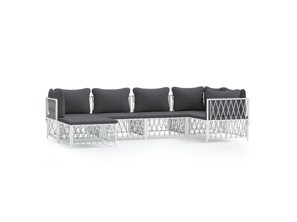 Conjunto 6 de muebles de jardín VIDAXL con cojines acero blanco